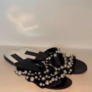 Leith Black Sandals with Pearl Embellishments